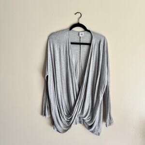 Cabi Grey Taylor Draped Criss Cross Front Twist Long Sleeve Top Small
